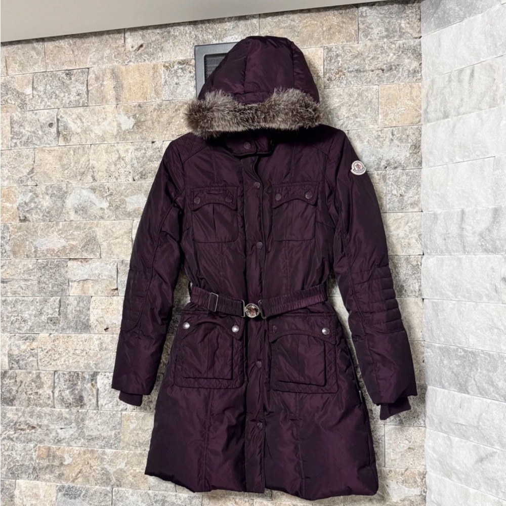 Moncler Women's Hooded Quilted Coat in Deep Plum